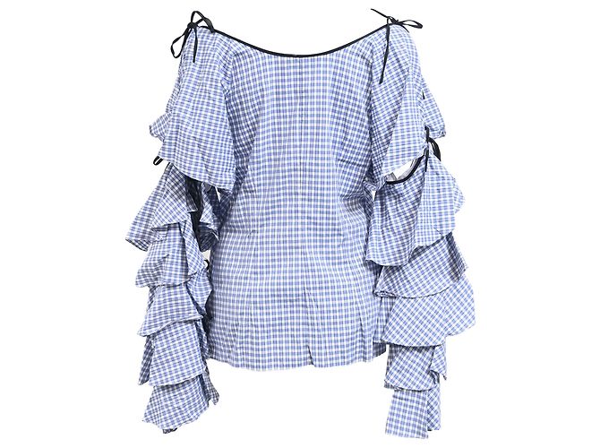 Autre Marque Top de manga rizada Amelie Gingham de Caroline Constas en algodón azul claro - vista 3