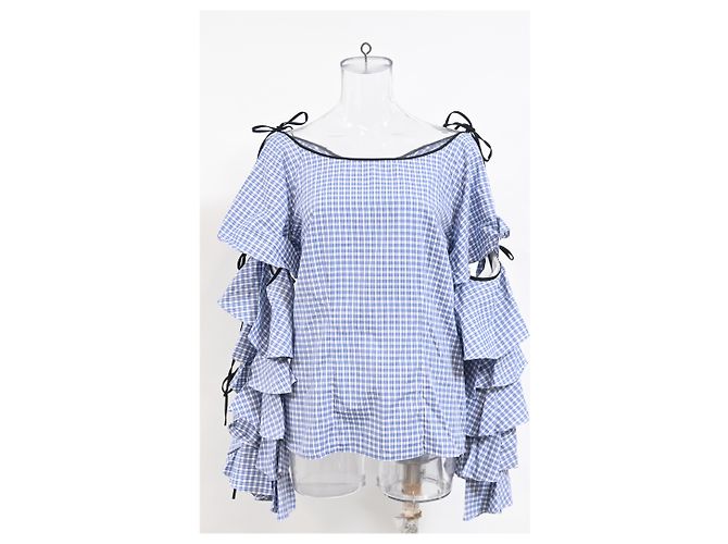 Autre Marque Top de manga rizada Amelie Gingham de Caroline Constas en algodón azul claro - vista 5