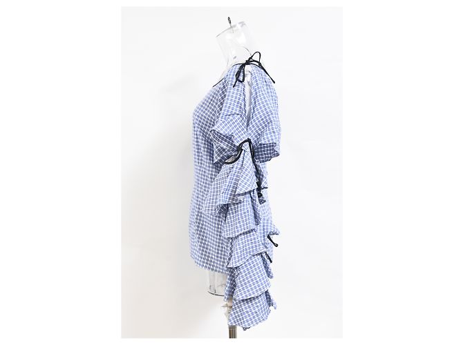 Autre Marque Top de manga rizada Amelie Gingham de Caroline Constas en algodón azul claro - vista 6