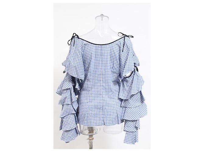 Autre Marque Top de manga rizada Amelie Gingham de Caroline Constas en algodón azul claro - vista 7