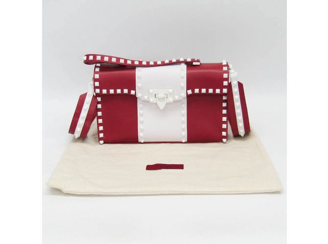 Borsa a manico singolo Valentino Garavani Spike Lockstuds Bianco Rosso - vista 2