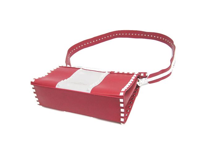 Borsa a manico singolo Valentino Garavani Spike Lockstuds Bianco Rosso - vista 3