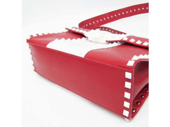 Borsa a manico singolo Valentino Garavani Spike Lockstuds Bianco Rosso - vista 5