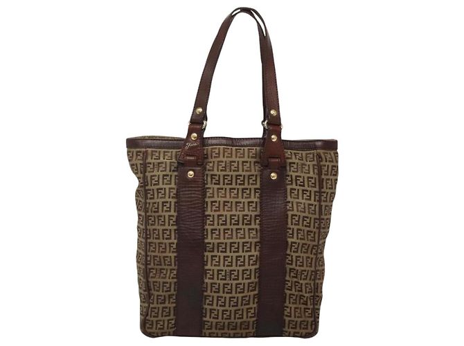 FENDI Zucchino Canvas Tote Bag Beige Gold Auth bs24207 Golden - Ansicht 13