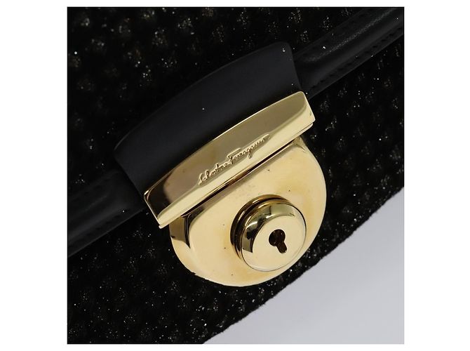 Borsa a mano in pelle Salvatore Ferragamo 2 vie nera e oro Auth MX189 Nero D'oro - vista 9
