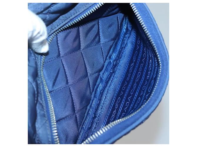 PRADA Sac à épaule matelassé en nylon bleu argent Auth KD263 Argenté - vue 10