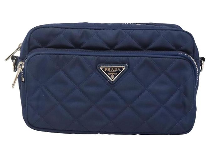 PRADA Sac à épaule matelassé en nylon bleu argent Auth KD263 Argenté - vue 13