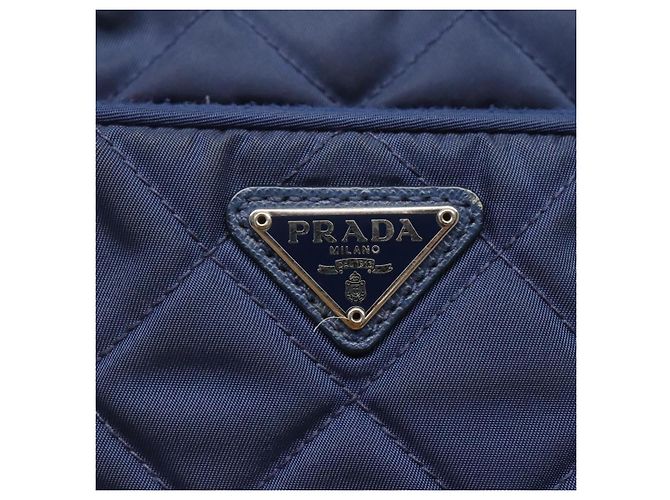 PRADA Sac à épaule matelassé en nylon bleu argent Auth KD263 Argenté - vue 17