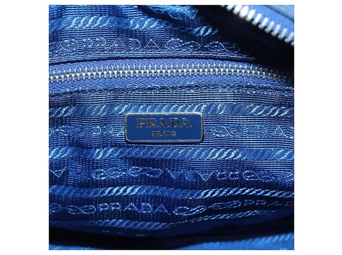 PRADA Sac à épaule matelassé en nylon bleu argent Auth KD263 Argenté - vue 18