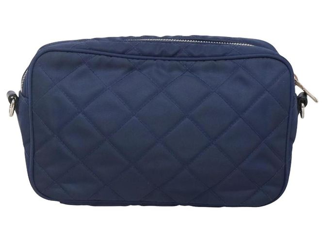 PRADA Sac à épaule matelassé en nylon bleu argent Auth KD263 Argenté - vue 2