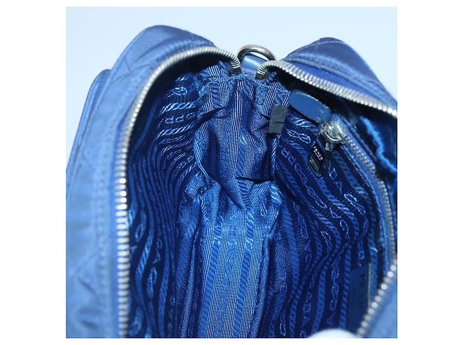 PRADA Sac à épaule matelassé en nylon bleu argent Auth KD263 Argenté - vue 20