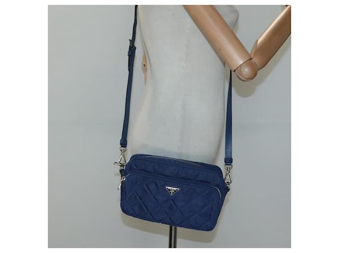 PRADA Sac à épaule matelassé en nylon bleu argent Auth KD263 Argenté - vue 23