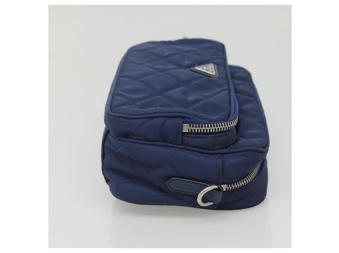PRADA Sac à épaule matelassé en nylon bleu argent Auth KD263 Argenté - vue 3