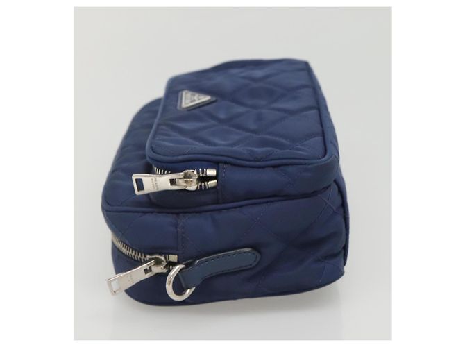 PRADA Sac à épaule matelassé en nylon bleu argent Auth KD263 Argenté - vue 4