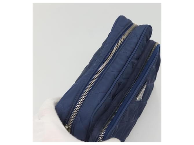 PRADA Sac à épaule matelassé en nylon bleu argent Auth KD263 Argenté - vue 5