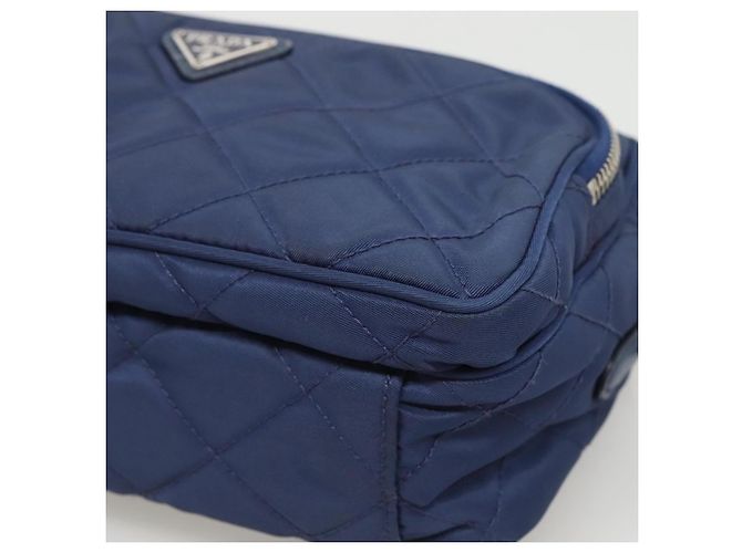 PRADA Sac à épaule matelassé en nylon bleu argent Auth KD263 Argenté - vue 7