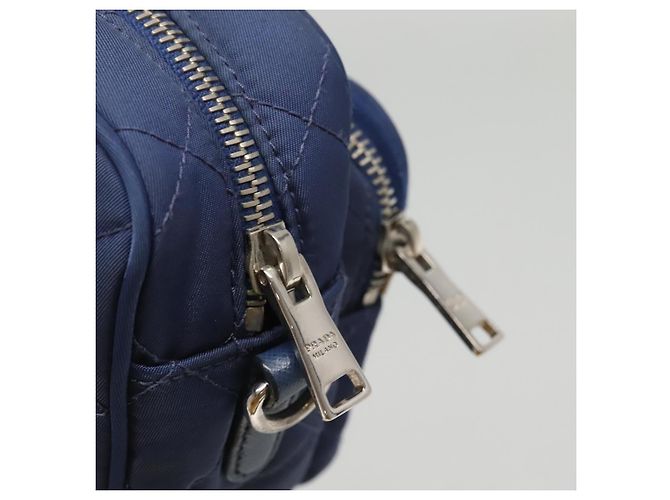 PRADA Sac à épaule matelassé en nylon bleu argent Auth KD263 Argenté - vue 8