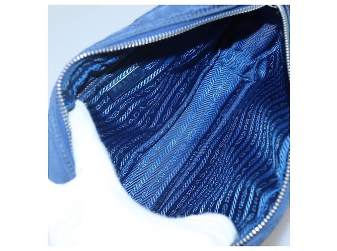 PRADA Sac à épaule matelassé en nylon bleu argent Auth KD263 Argenté - vue 9