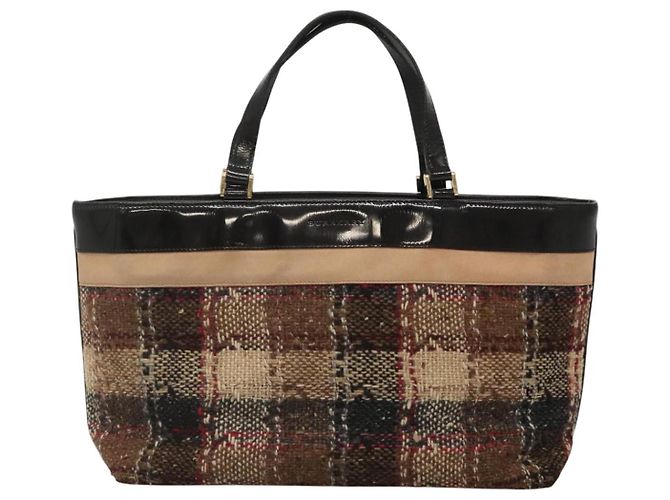 Borsa a mano Burberry Nova Check in lana marrone oro nero Auth BD1582 D'oro - vista 13