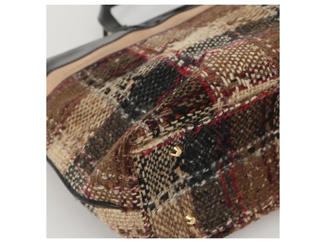Borsa a mano Burberry Nova Check in lana marrone oro nero Auth BD1582 D'oro - vista 14