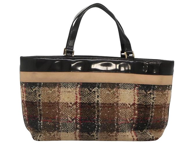 Borsa a mano Burberry Nova Check in lana marrone oro nero Auth BD1582 D'oro - vista 2