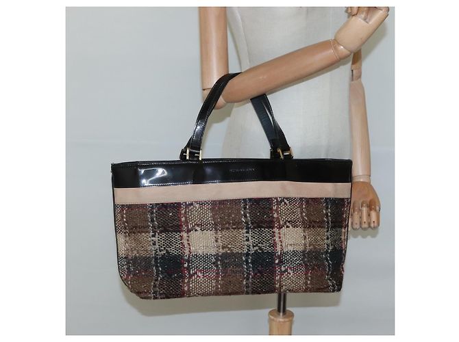 Borsa a mano Burberry Nova Check in lana marrone oro nero Auth BD1582 D'oro - vista 22