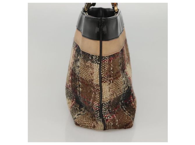 Borsa a mano Burberry Nova Check in lana marrone oro nero Auth BD1582 D'oro - vista 3
