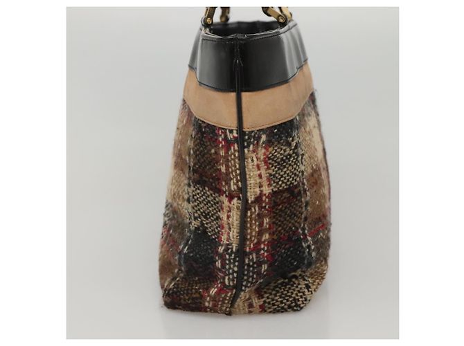 Borsa a mano Burberry Nova Check in lana marrone oro nero Auth BD1582 D'oro - vista 4