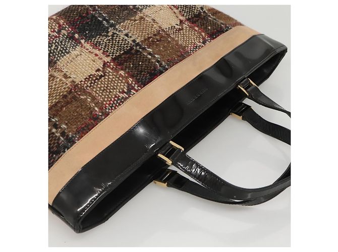 Borsa a mano Burberry Nova Check in lana marrone oro nero Auth BD1582 D'oro - vista 6