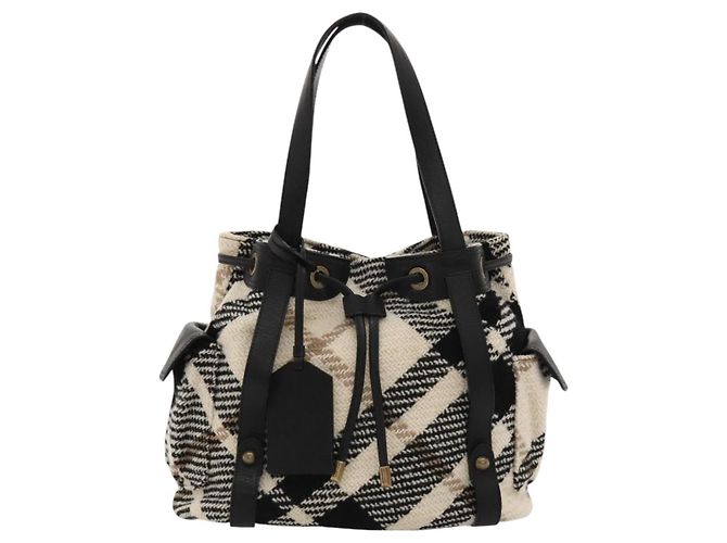 Borsa tote Burberry Nova Check Blue Label in lana bianca e oro Auth BD1813 Bianco D'oro - vista 13