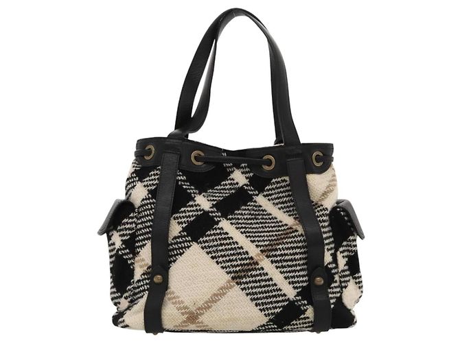 Borsa tote Burberry Nova Check Blue Label in lana bianca e oro Auth BD1813 Bianco D'oro - vista 2