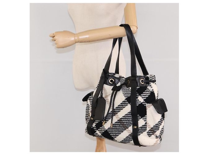 Borsa tote Burberry Nova Check Blue Label in lana bianca e oro Auth BD1813 Bianco D'oro - vista 22