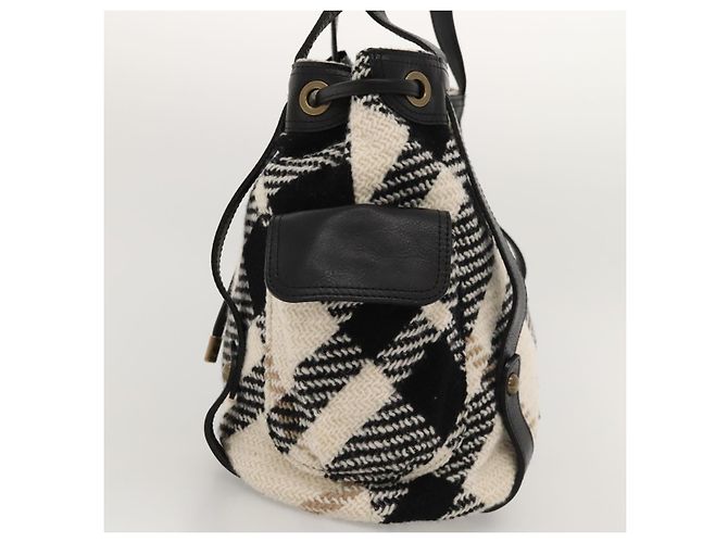 Borsa tote Burberry Nova Check Blue Label in lana bianca e oro Auth BD1813 Bianco D'oro - vista 3