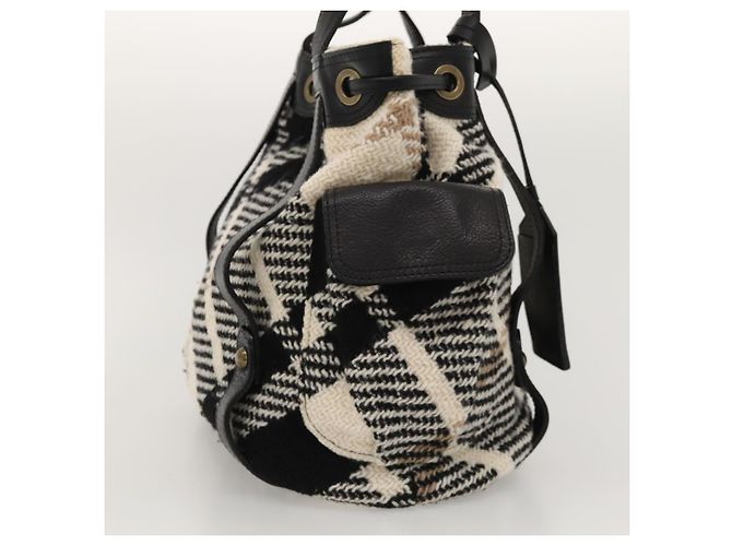 Borsa tote Burberry Nova Check Blue Label in lana bianca e oro Auth BD1813 Bianco D'oro - vista 4