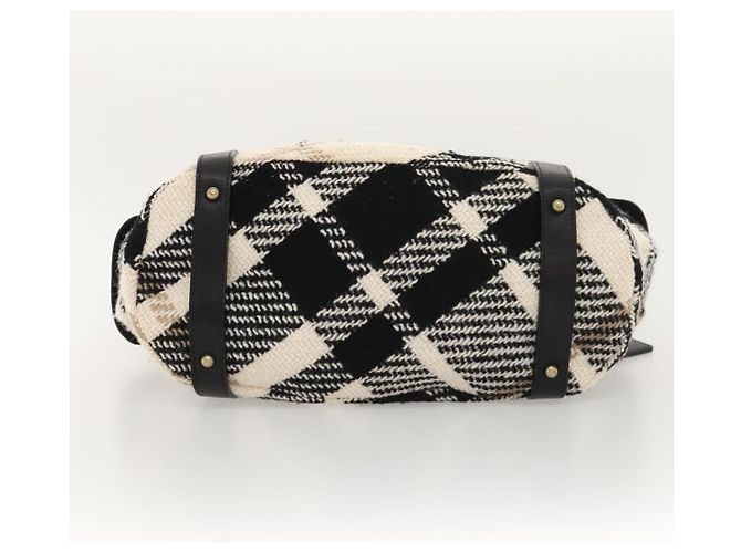 Borsa tote Burberry Nova Check Blue Label in lana bianca e oro Auth BD1813 Bianco D'oro - vista 5