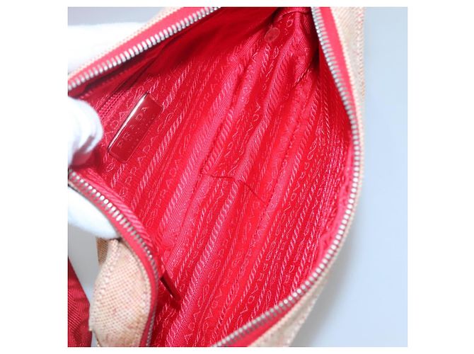 Borsa a spalla sportiva PRADA in tela beige rossa Auth MX065 Rosso - vista 11