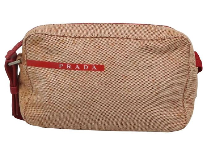 Borsa a spalla sportiva PRADA in tela beige rossa Auth MX065 Rosso - vista 13