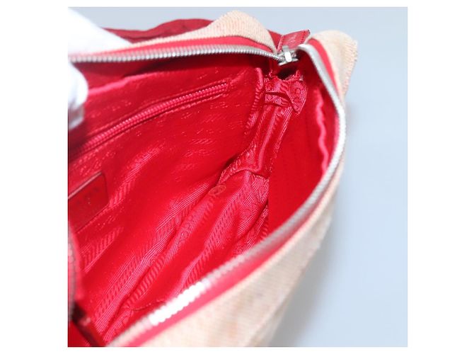 Borsa a spalla sportiva PRADA in tela beige rossa Auth MX065 Rosso - vista 19