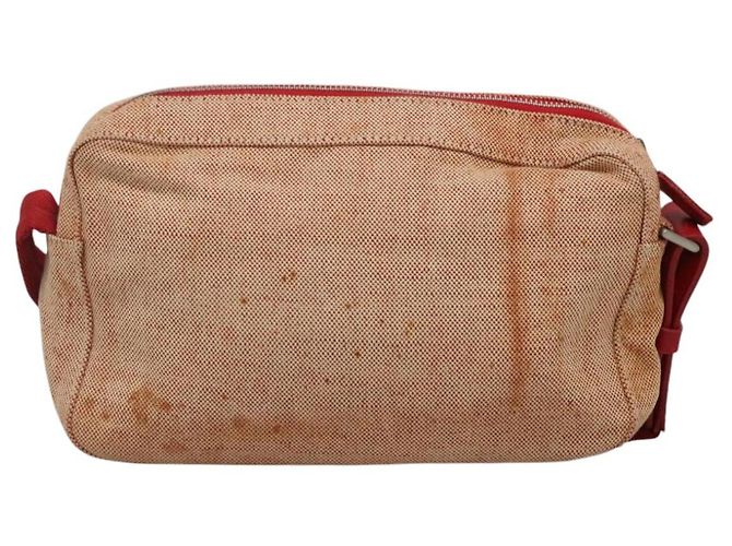 Borsa a spalla sportiva PRADA in tela beige rossa Auth MX065 Rosso - vista 2