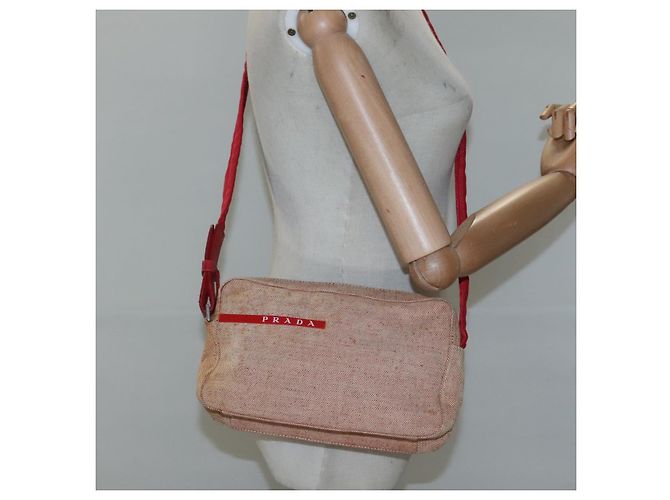 Borsa a spalla sportiva PRADA in tela beige rossa Auth MX065 Rosso - vista 22