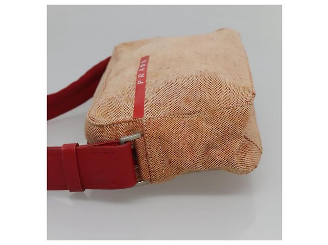 Borsa a spalla sportiva PRADA in tela beige rossa Auth MX065 Rosso - vista 4