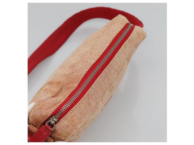 Borsa a spalla sportiva PRADA in tela beige rossa Auth MX065 Rosso - vista 6