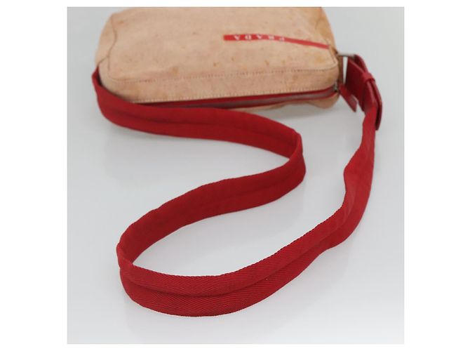 Borsa a spalla sportiva PRADA in tela beige rossa Auth MX065 Rosso - vista 7