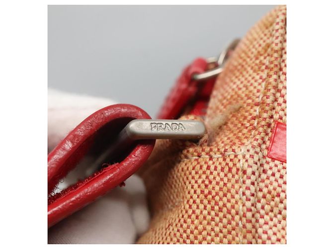 Borsa a spalla sportiva PRADA in tela beige rossa Auth MX065 Rosso - vista 9