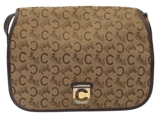 Céline Borsa a Spalla CELINE C Sulky in Tela Marrone Oro Auth bs24045 D'oro - vista 13