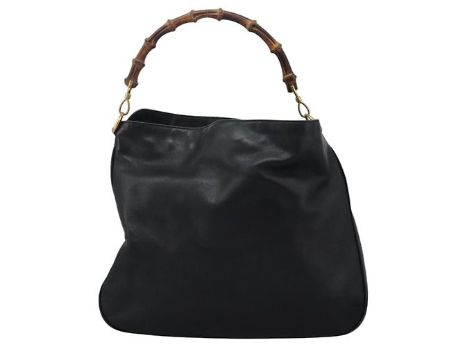 Borsa a Spalla in Pelle GUCCI Bamboo 2way Nera Oro 001 3754 1577 Auth 116022 Nero D'oro - vista 13
