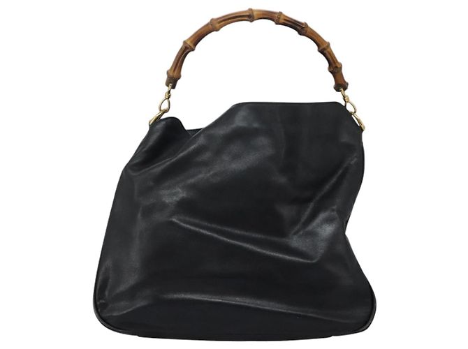 Borsa a Spalla in Pelle GUCCI Bamboo 2way Nera Oro 001 3754 1577 Auth 116022 Nero D'oro - vista 2