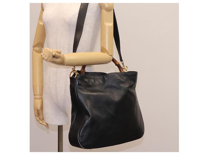 Borsa a Spalla in Pelle GUCCI Bamboo 2way Nera Oro 001 3754 1577 Auth 116022 Nero D'oro - vista 22
