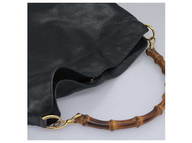 Borsa a Spalla in Pelle GUCCI Bamboo 2way Nera Oro 001 3754 1577 Auth 116022 Nero D'oro - vista 6
