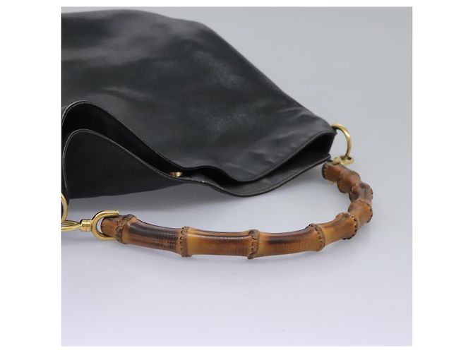 Borsa a Spalla in Pelle GUCCI Bamboo 2way Nera Oro 001 3754 1577 Auth 116022 Nero D'oro - vista 7